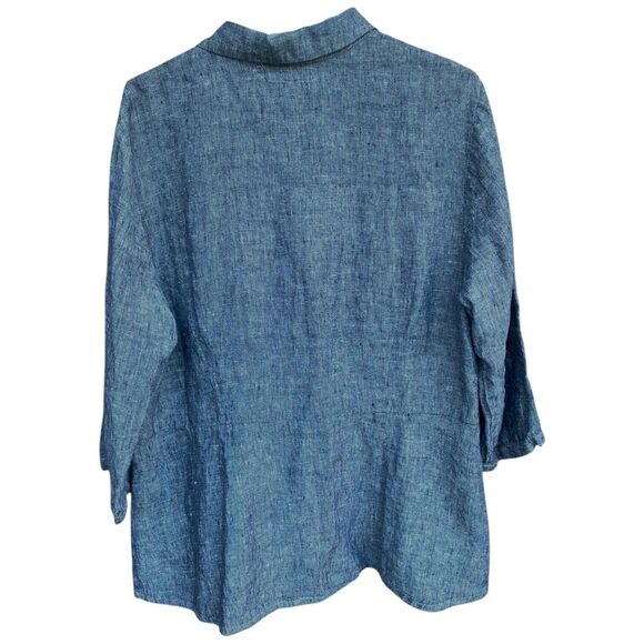 Flax Size Large L Dark Gray Button Down Linen Shirt Peplum Lagenlook Coastal - Picture 6 of 16
